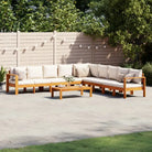 Loungetuinstel van massief acaciahout met wasbare hoes en olieafwerking - Crème / hoek + 4x Bank + Tafel - Tuinsets