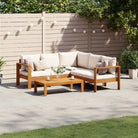 Loungetuinstel van massief acaciahout met wasbare hoes en olieafwerking - Crème / hoek + 2x Bank + Tafel - Tuinsets