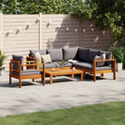 Loungetuinstel van massief acaciahout met wasbare hoes en olieafwerking - Donkergrijs / hoek + stoel + 2x Bank + Tafel