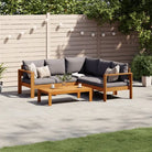 Loungetuinstel van massief acaciahout met wasbare hoes en olieafwerking - Donkergrijs / hoek + 2x Bank + Tafel