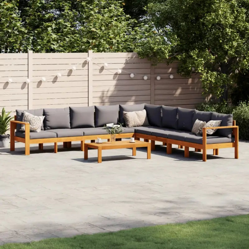 Loungetuinstel van massief acaciahout met wasbare hoes en olieafwerking - Donkergrijs / hoek + 4x Bank + Tafel