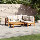 Loungetuinstel van massief acaciahout met wasbare hoes en olieafwerking - Crème / 2x Bank + hoek + Tafel - Tuinsets