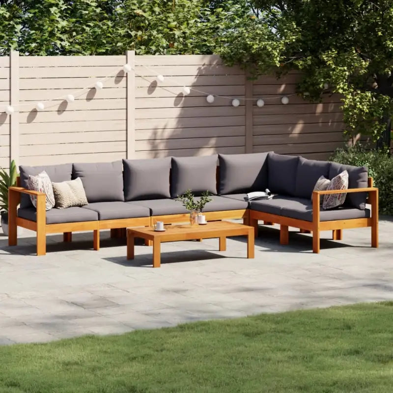 Loungetuinstel van massief acaciahout met wasbare hoes en olieafwerking - Donkergrijs / hoek + 3x Bank + Tafel