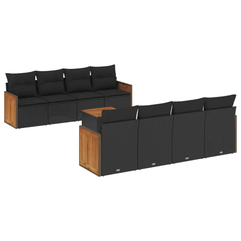 Loungevuurset in zwart materiaal met poly rattan en gepoedercoat staal - Tuinsets