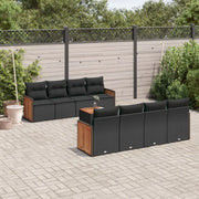 Loungevuurset in zwart materiaal met poly rattan en gepoedercoat staal - Tuinsets