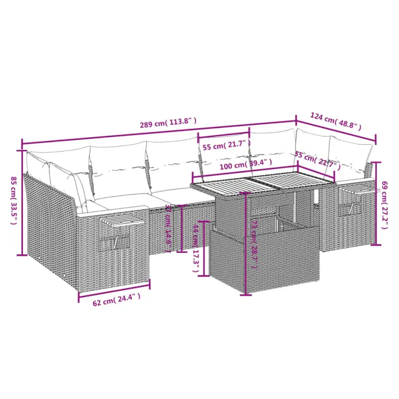 Loungezaal in grijs materiaal met gepoedercoat staal en comfortabele afmetingen - Tuinsets