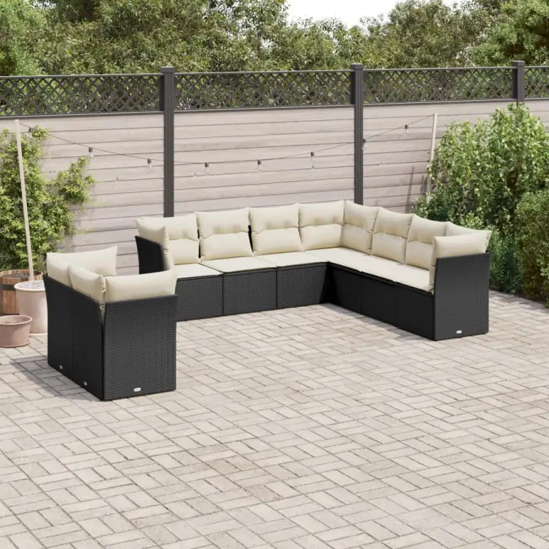 Loungezet met poly rattan en comfortabele zitervaring - Zwart en crème / Met tafel - Tuinsets