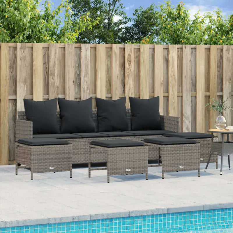 Loungezets in poly rattan met verstelbare posities en gepoedercoat staal - Grijs / zonder luifel - Tuinsets