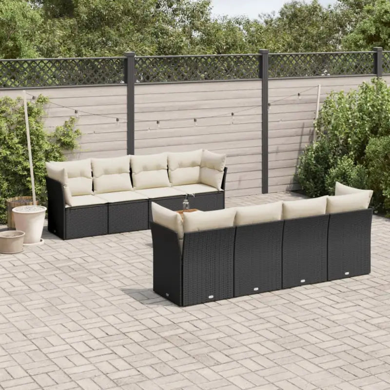 Loungezets met Poly Rattan en Gepoedercoat Staal voor Buitenruimtes - Zwart en crème / 4x midden + Tafel + 4x hoek
