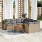 Loungezets met Poly Rattan en Gepoedercoat Staal voor Buitenruimtes - Beige en grijs / 4x hoek + Tafel + 4x midden