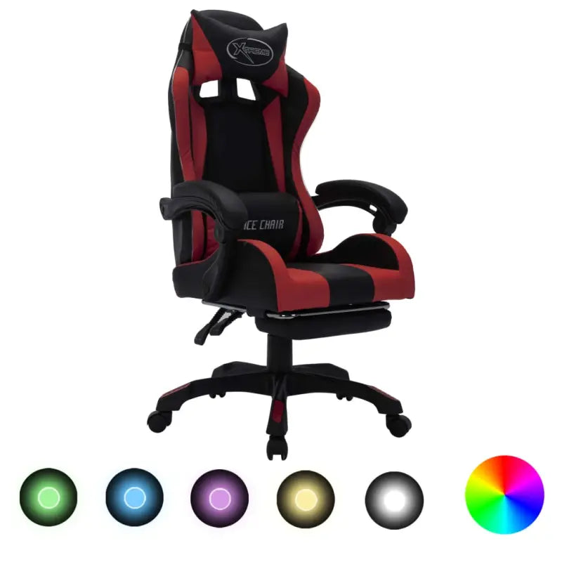 Luxe gamestoel met RGB LED en hoogte verstelbaar kunstlederen bekleding - Wijnrood en zwart / 1 / Met voetensteun
