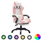 Luxe gamestoel met RGB LED en hoogte verstelbaar kunstlederen bekleding - Roze en wit / 1 / Met voetensteun