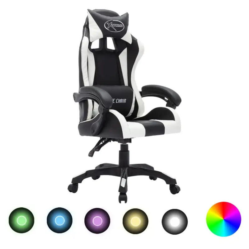 Luxe gamestoel met RGB LED en hoogte verstelbaar kunstlederen bekleding - Wit en zwart / 1 / Zonder voetensteun