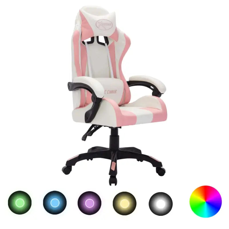 Luxe gamestoel met RGB LED en hoogte verstelbaar kunstlederen bekleding - Roze en zwart / 1 / Zonder voetensteun