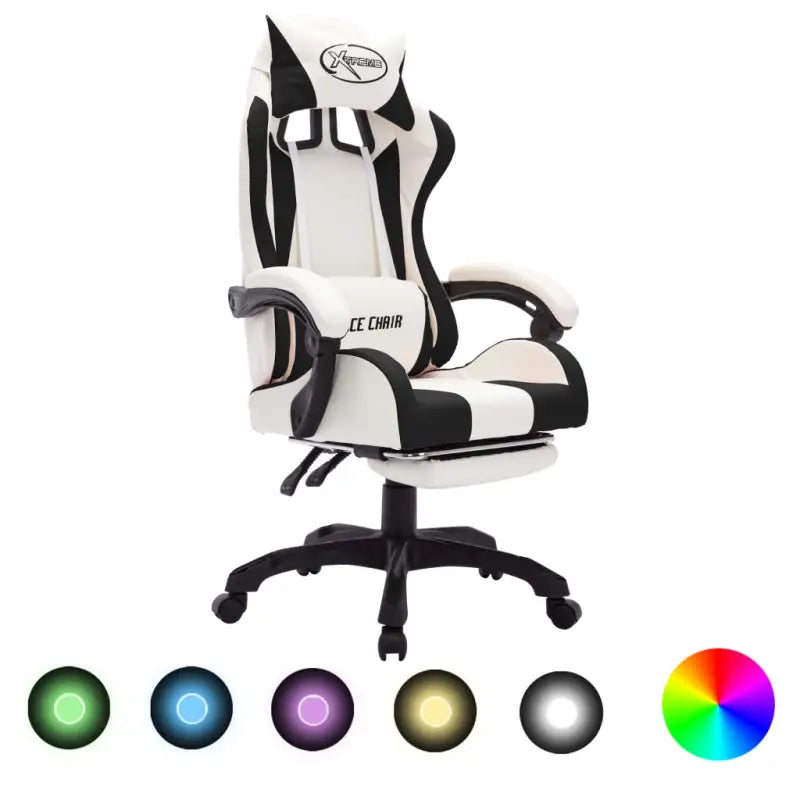 Luxe gamestoel met RGB LED en hoogte verstelbaar kunstlederen bekleding - Wit / 1 / Met voetensteun - Bureaustoelen