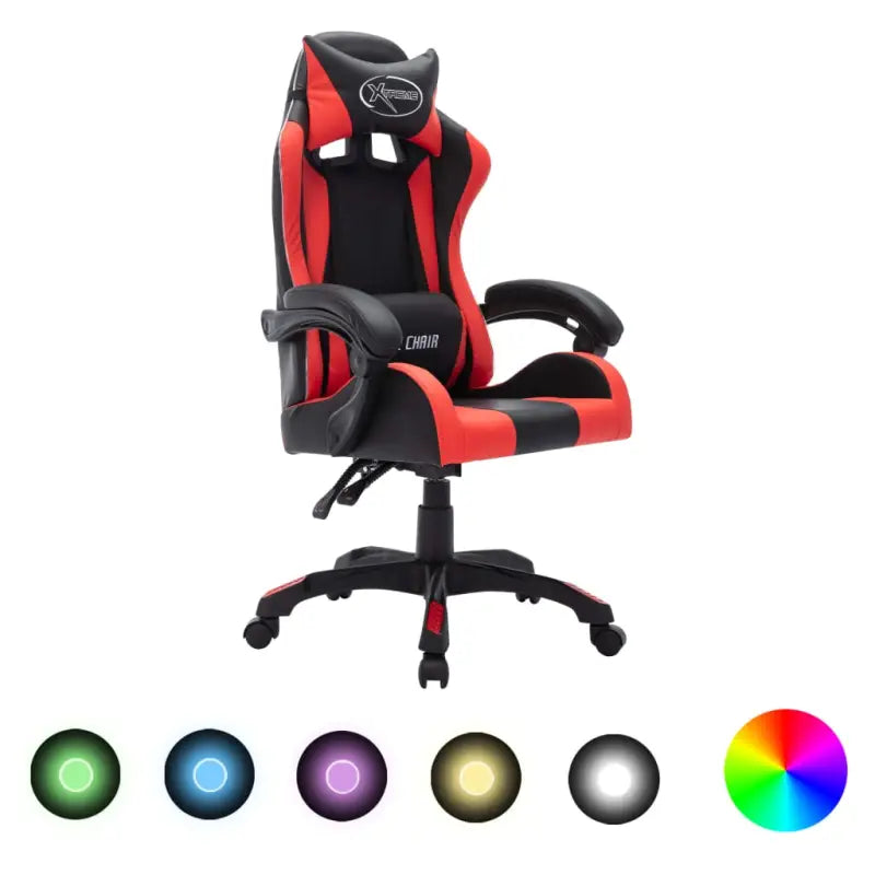 Luxe gamestoel met RGB LED en hoogte verstelbaar kunstlederen bekleding - Rood en zwart / 1 / Zonder voetensteun