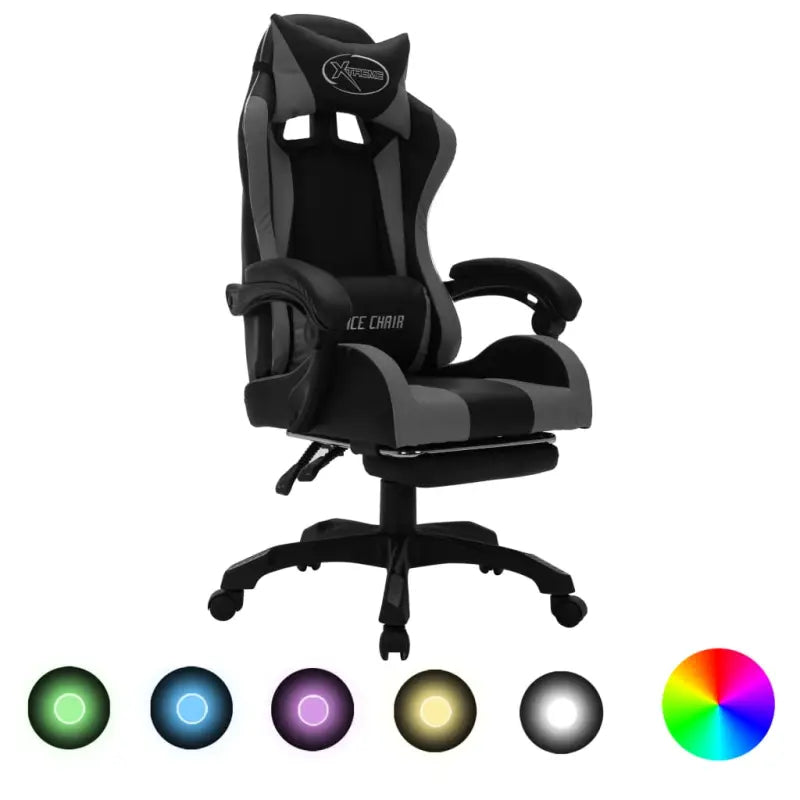 Luxe gamestoel met RGB LED en hoogte verstelbaar kunstlederen bekleding - Grijs en zwart / 1 / Met voetensteun