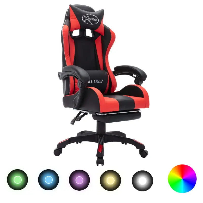 Luxe gamestoel met RGB LED en hoogte verstelbaar kunstlederen bekleding - Rood en zwart / 1 / Met voetensteun