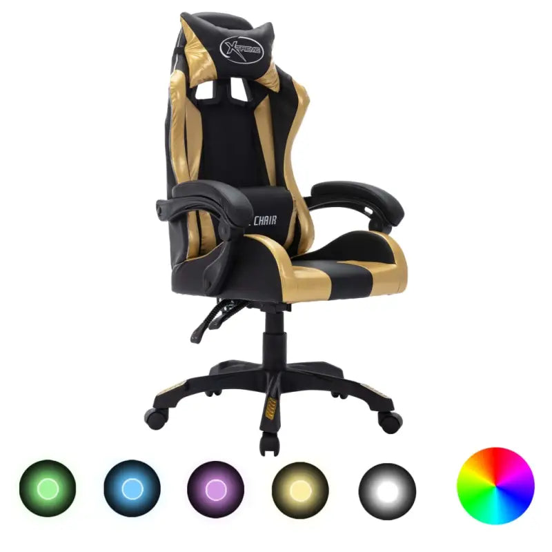 Luxe gamestoel met RGB LED en hoogte verstelbaar kunstlederen bekleding - Goud en zwart / 1 / Zonder voetensteun