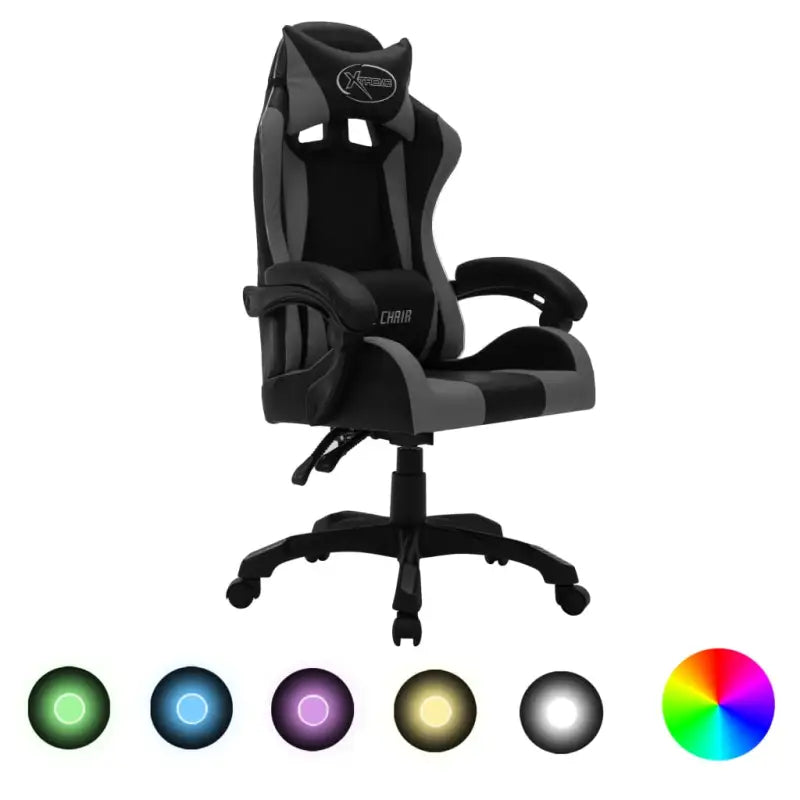 Luxe gamestoel met RGB LED en hoogte verstelbaar kunstlederen bekleding - Grijs en zwart / 1 / Zonder voetensteun