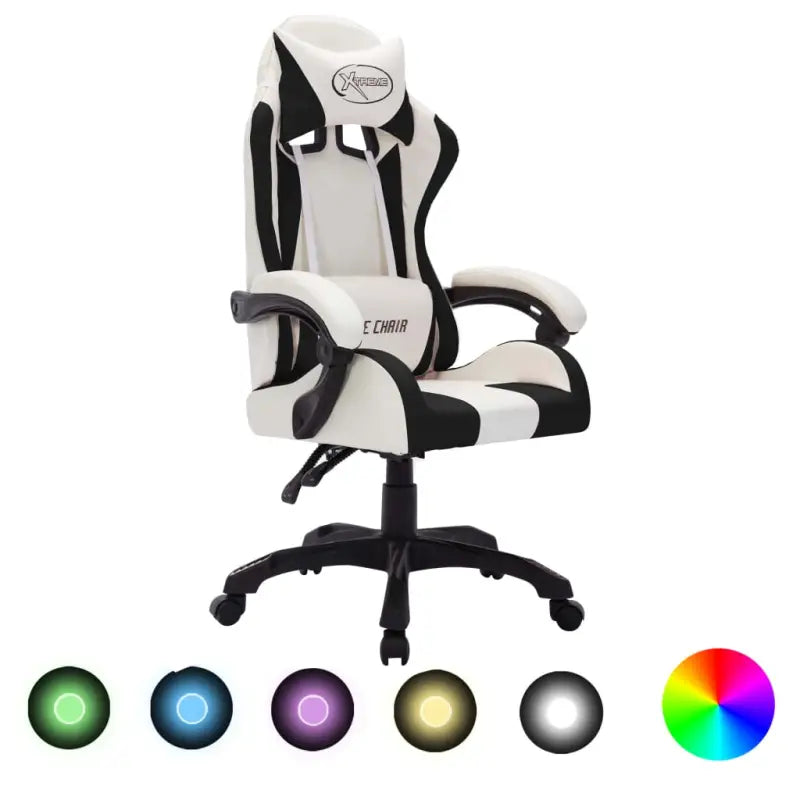 Luxe gamestoel met RGB LED en hoogte verstelbaar kunstlederen bekleding - Wit / 1 / Zonder voetensteun - Bureaustoelen