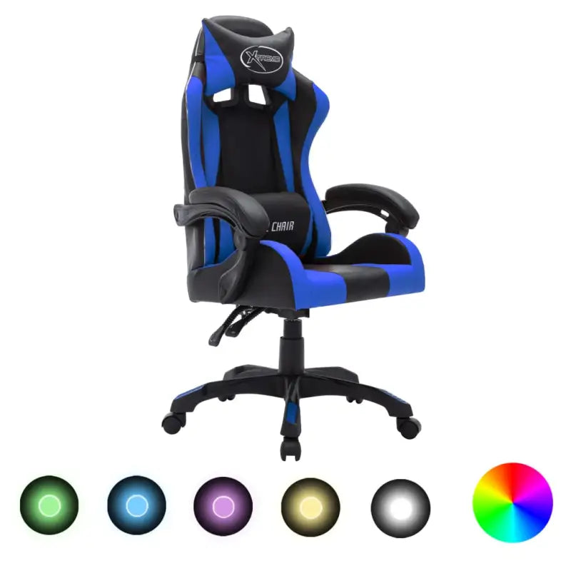 Luxe gamestoel met RGB LED en hoogte verstelbaar kunstlederen bekleding - Blauw en zwart / 1 / Zonder voetensteun