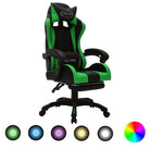 Luxe gamestoel met RGB LED en hoogte verstelbaar kunstlederen bekleding - Groen en zwart / 1 / Met voetensteun