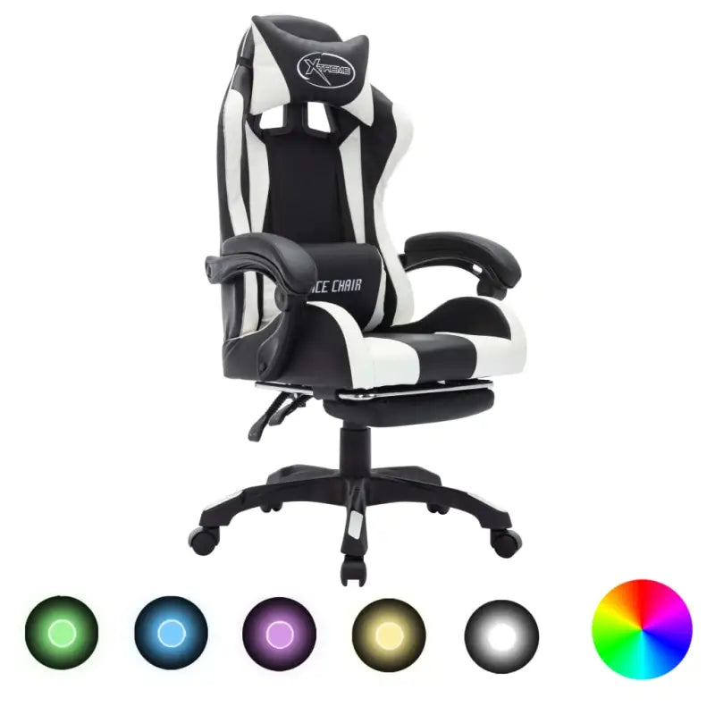 Luxe gamestoel met RGB LED en hoogte verstelbaar kunstlederen bekleding - Wit en zwart / 1 / Met voetensteun