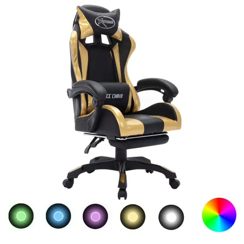 Luxe gamestoel met RGB LED en hoogte verstelbaar kunstlederen bekleding - Goud en zwart / 1 / Met voetensteun