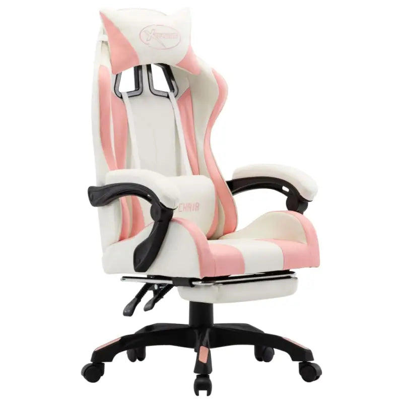 Luxe hoogte verstelbare racestoel met kunstleer voor gamen of werken - Roze en wit / 1 - Bureaustoelen