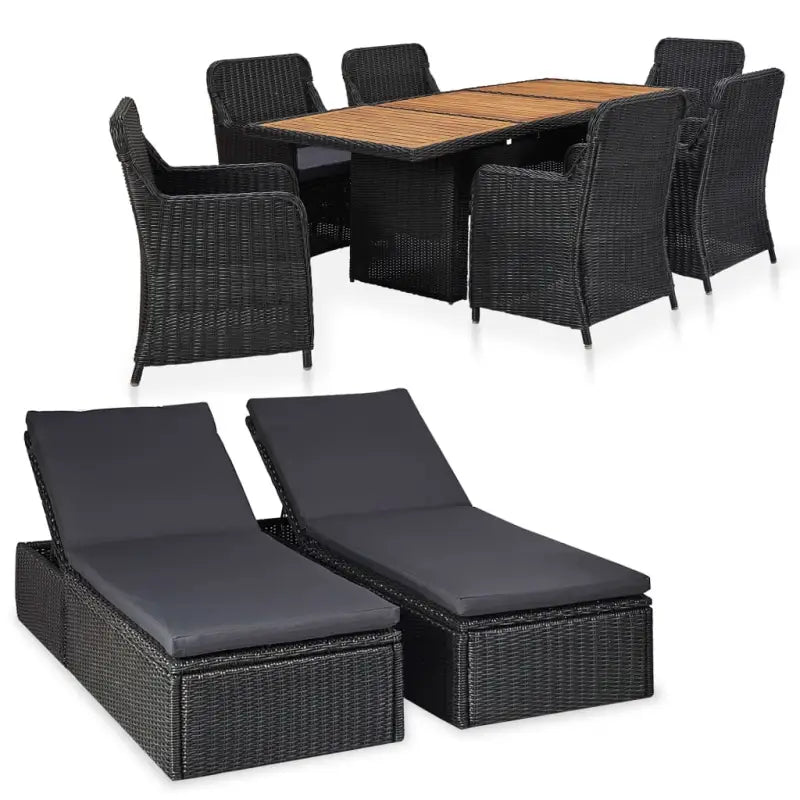 Luxe poly rattan tuinset met elegant ontwerp voor tuin of terras - Zwart en bruin - Tuinsets