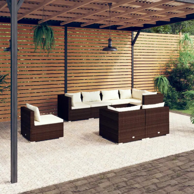 Luxe poly rattan tuinset met waterbestendig materiaal en diepe zitting - Bruin en crème / 5x hoek + 3x midden - Tuinsets
