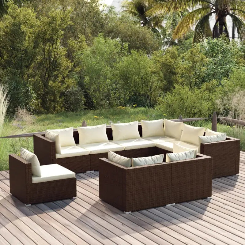Luxe poly rattan tuinset met waterbestendig materiaal en diepe zitting - Bruin en crème / 5x hoek + 4x midden - Tuinsets