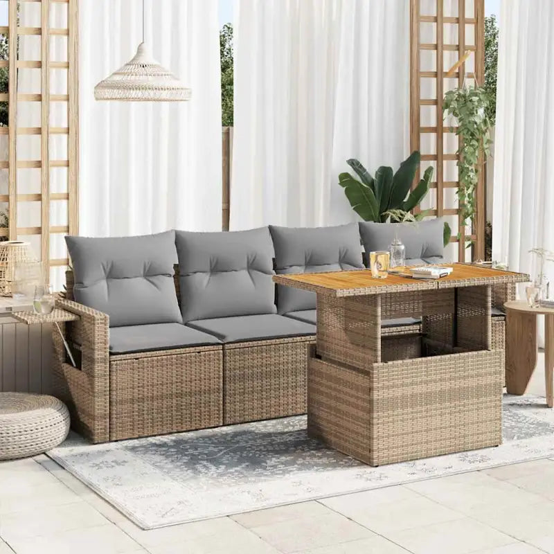 Luxe tuinset met grijs materiaal en gepoedercoat staal voor buitenplezier - Beige en grijs / met opbergruimte - Tuinsets