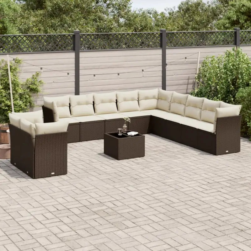 Luxe tuinset met poly rattan en comfortabele zitervaring - Bruin en crème / Met tafel - Tuinsets