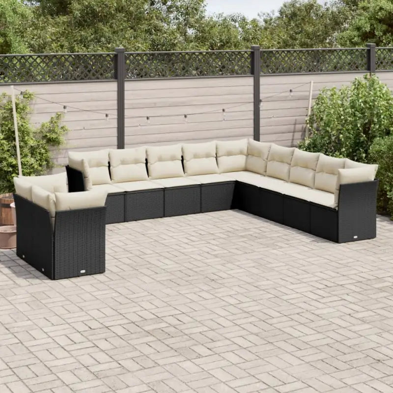 Luxe tuinset met poly rattan en comfortabele zitervaring - Zwart en crème / Zonder tafel - Tuinsets