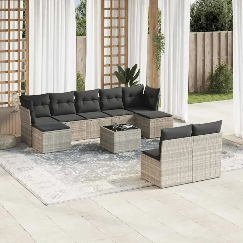 Luxe tuinset met zwart materiaal en gepoedercoat staal - Lichtgrijs / Met tafel - Tuinsets
