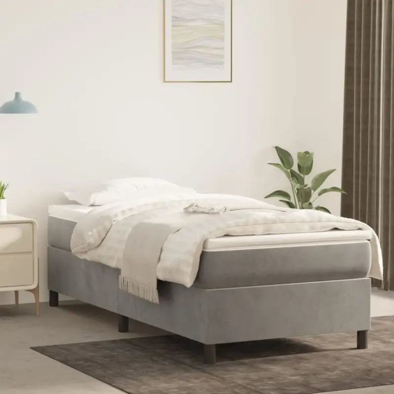 Luxueus bedframe met multiplex lattenbodem en fluweel bekleding - Lichtgrijs / 90 x 200 cm / 35 cm - Bedden & bedframes