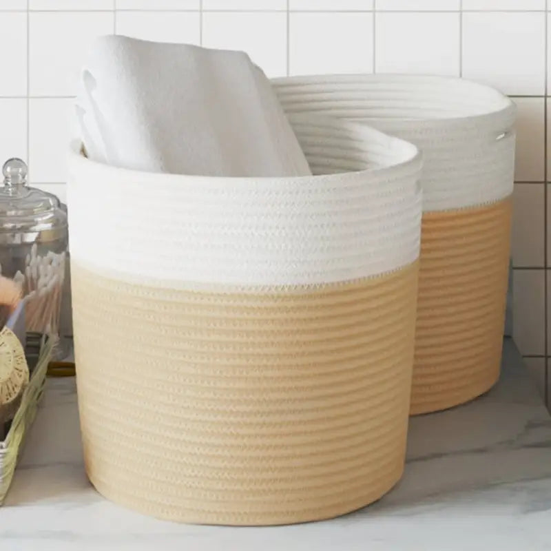 Manden met modern design van geweven katoenen touwen voor elke kamer - Beige / 28 x 28 cm - Manden