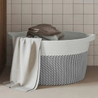 Manden met modern design van geweven katoenen touwen voor elke kamer - Grijs en wit / 40 x 25 cm - Manden