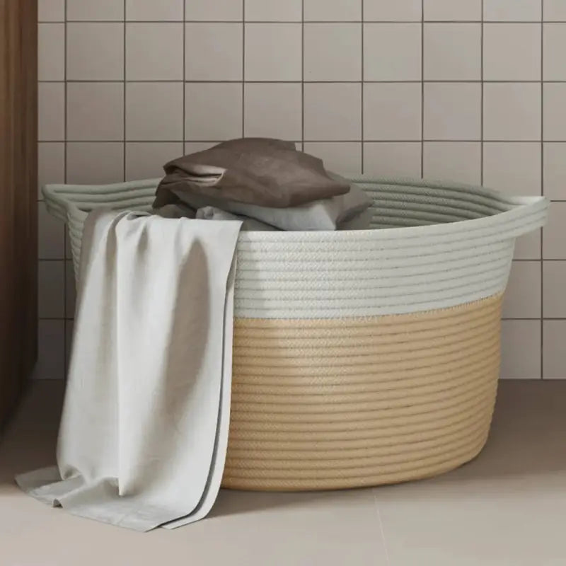 Manden met modern design van geweven katoenen touwen voor elke kamer - Beige / 40 x 25 cm - Manden