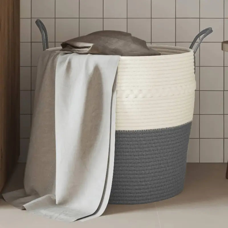 Manden met modern design van geweven katoenen touwen voor elke kamer - Grijs / 43 x 38 cm - Manden