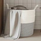 Manden met modern design van geweven katoenen touwen voor elke kamer - Grijs en wit / 43 x 38 cm - Manden