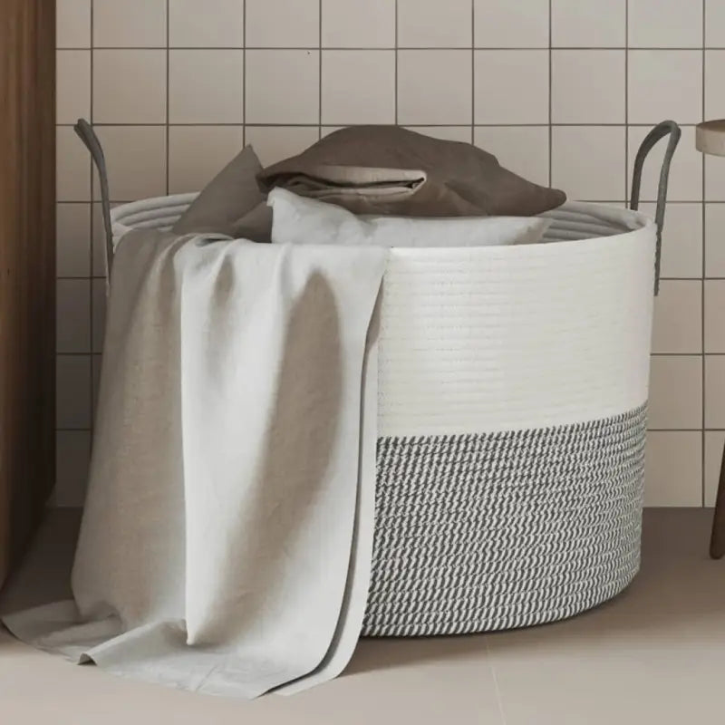 Manden met modern design van geweven katoenen touwen voor elke kamer - Grijs en wit / 51 x 33 cm - Manden