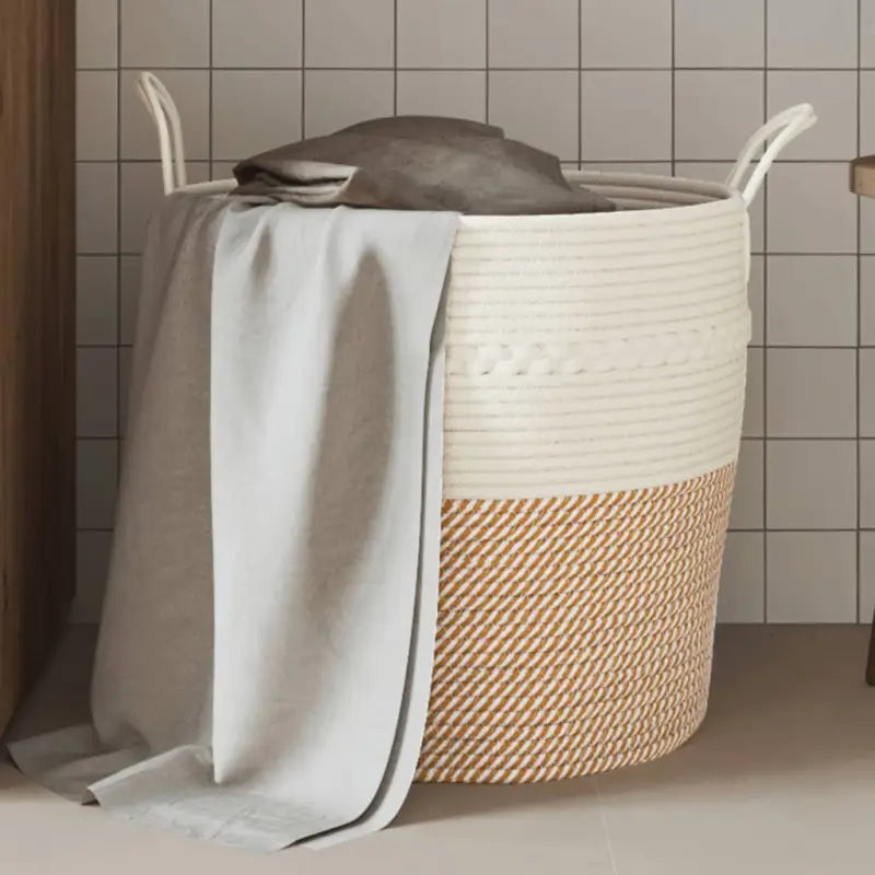 Manden met modern design van geweven katoenen touwen voor elke kamer - Bruin / 43 x 38 cm - Manden