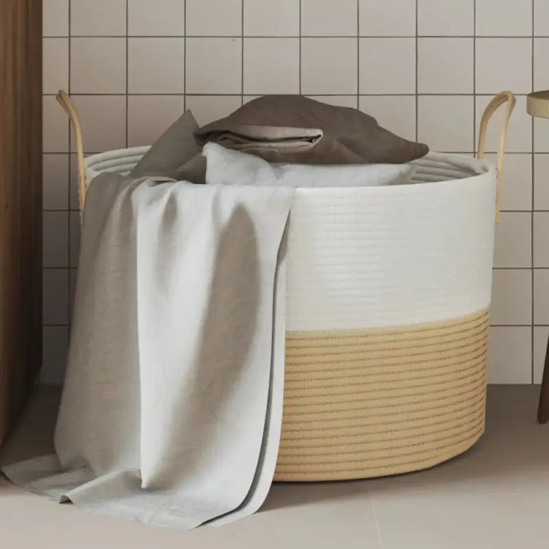 Manden met modern design van geweven katoenen touwen voor elke kamer - Beige / 51 x 33 cm - Manden