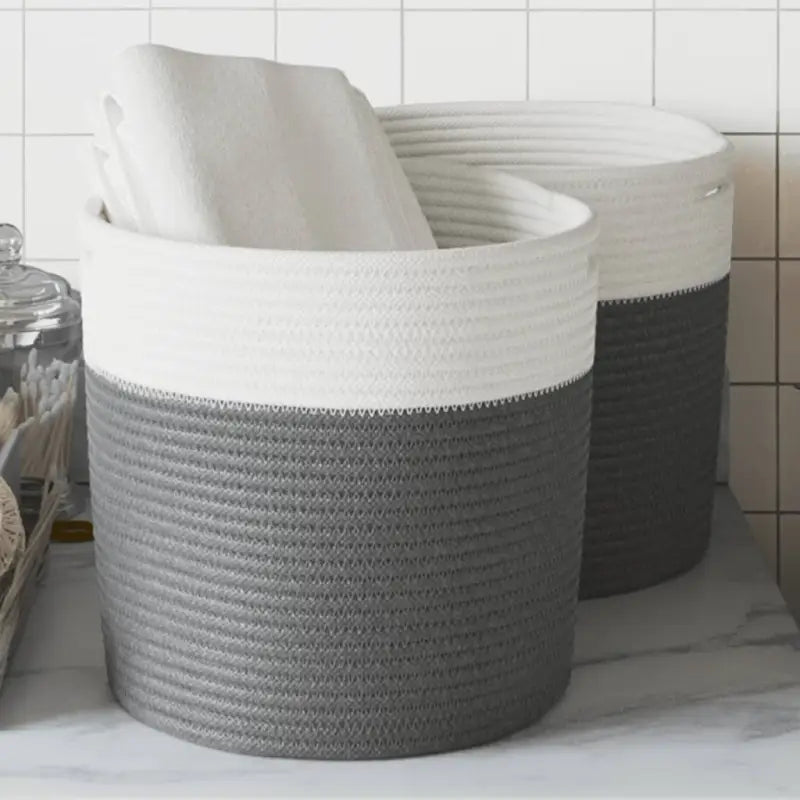 Manden met modern design van geweven katoenen touwen voor elke kamer - Grijs / 28 x 28 cm - Manden