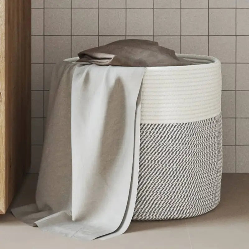 Manden met modern design van geweven katoenen touwen voor elke kamer - Grijs en wit / 40 x 35 cm - Manden