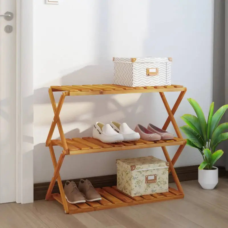 Massief acaciahout Boekenkast met 3 lagen en inklapbaar design - 1 / 70 cm - Boekenkasten