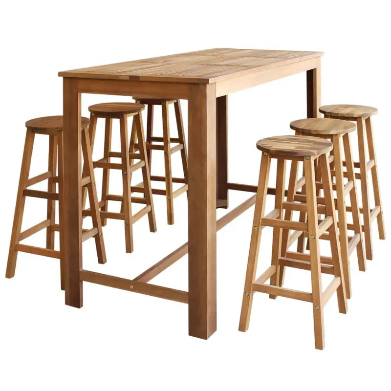 Massief acaciahout Eetkamerset met levering bevat houten bartafel en krukken - Eetkamersets
